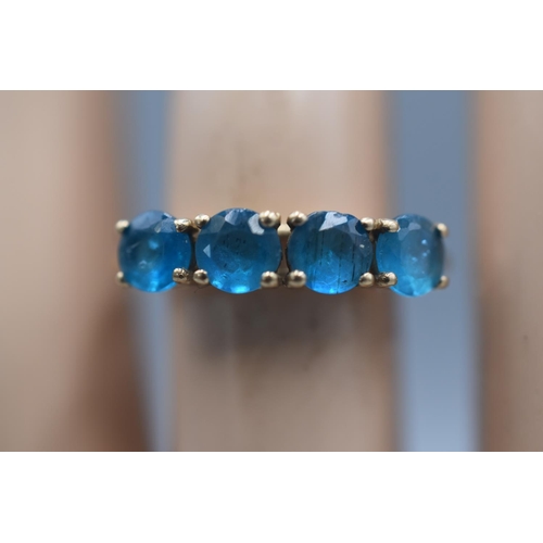 13 - Hallmarked Birmingham 375 Gold Ring with 4 Neon Apatite Stones Presentaion Box and Certificate