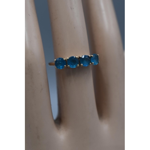 13 - Hallmarked Birmingham 375 Gold Ring with 4 Neon Apatite Stones Presentaion Box and Certificate