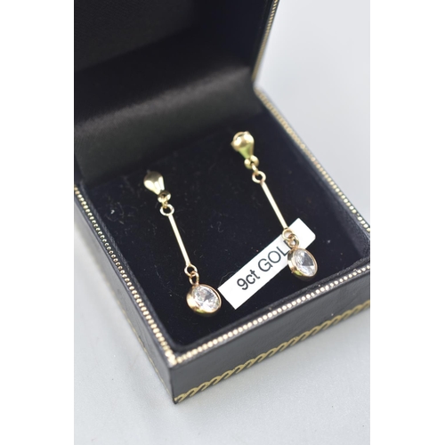 14 - Pair of 9ct Gold Single Stoned Drop Earrings Complete with Presentation Box
