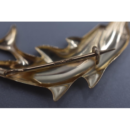15 - Gold 375 Dolphin Brooch Complete with Presentation Box