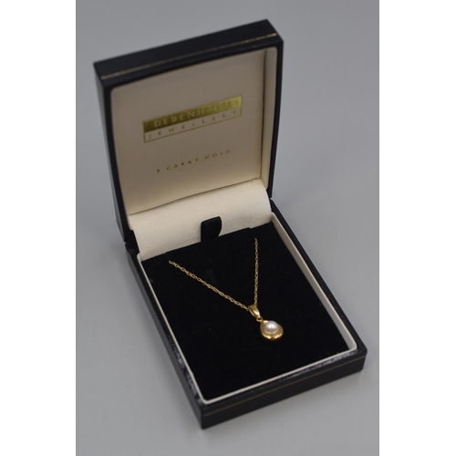 31 - Gold 9ct Pearl Pendant Necklace Complete with Presentation Box