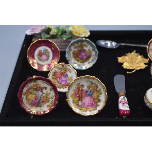 32 - Mixed Lot to include Limoges Plates, Adderley Bone China Floral Plant Pot and Golden Leaf Brooch