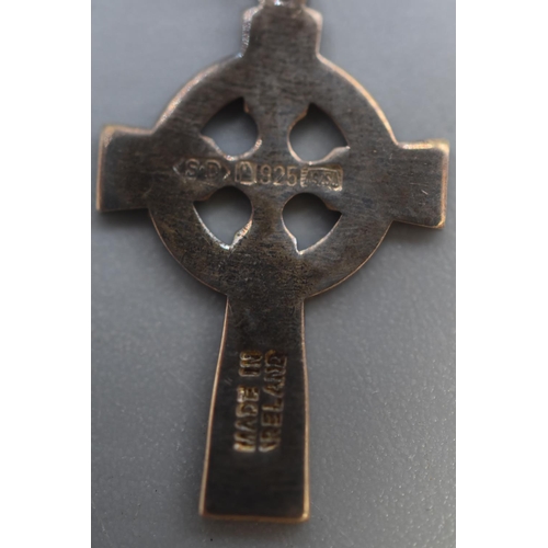 34 - Silver 925 Celtic Cross Complete with Chain and Presentation Box