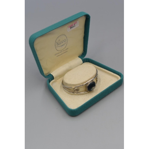 41 - Mexican Silver Large Stoned Bangle Complete with Presentation Box