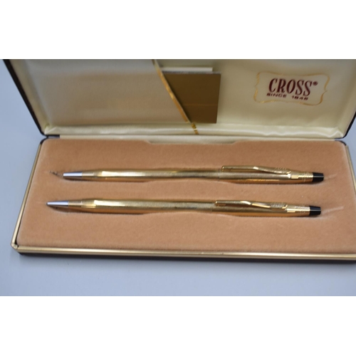 49 - Cross 10ct Gold Plated Pen / Pencil Set Complete with Case and Paperwork