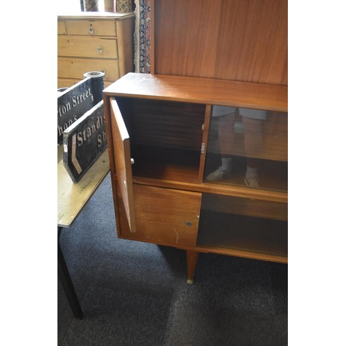 353 - Mid Century Scandinavian Inspired Teak Bookcase/Sideboard Cabinet with Sliding Glass Doors, standing... 