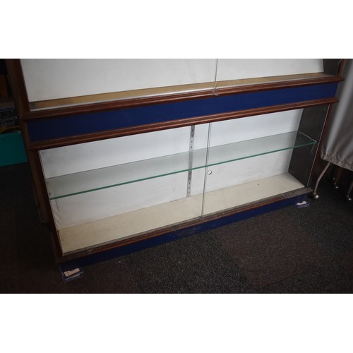 334 - Large Vintage Shop Display Case constructed in Wood with 5 Heavy Glass Shelves and 4 Sliding Doors (... 