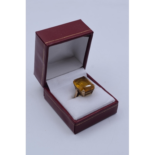 6 - Gold 9ct Citrine Large Stoned Ring (Size P) Complete with Presentation Box (7.62 grams)