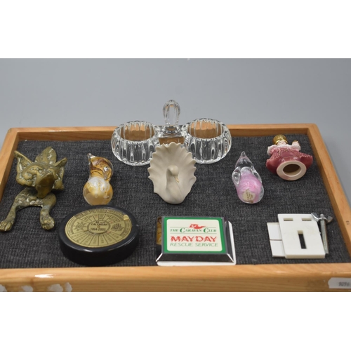 60 - Mixed Selection including Brass Fox Door Knocker, 40 Year Calendar, Glass Penguins, and More