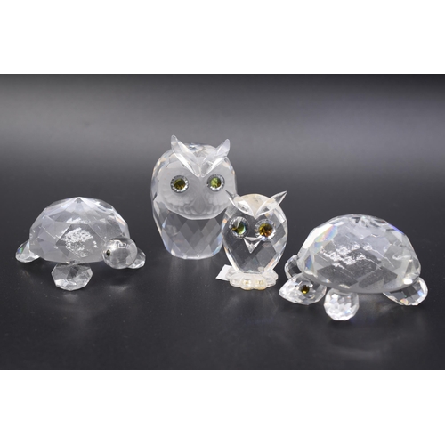 65 - Four Pieces of Crystal some swarovski  to include Owl's, Turtle and Tortoise largest 2