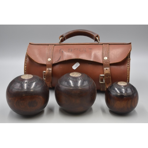 218 - Thomas Taylor Silver Mounted Bowling Bowls With Jack in Leather Case