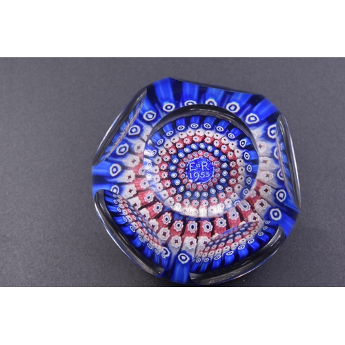 77 - Whitefriars Millefiori Art Glass Paperweight Coronation ER 11 1953 (base dia 7.5cm)