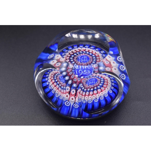 77 - Whitefriars Millefiori Art Glass Paperweight Coronation ER 11 1953 (base dia 7.5cm)