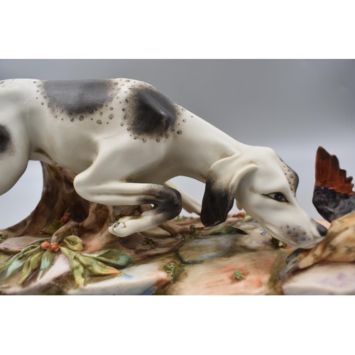 82 - Capo Di Monte Hunting Dog and Pheasant Figure a/f