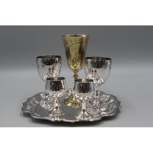 232 - Silver Plated Tray with a Selection of Goblets including a Pair of Barker Ellis