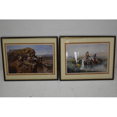 258 - Pair of Framed and Glazed Indian Prints by Charles Marion Russell entitled 