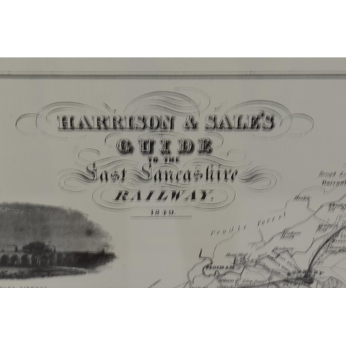 259 - Framed and Glazed Vintage Lithograph showing Harrison and Sale's Guide to East Lancashire Railway 18... 