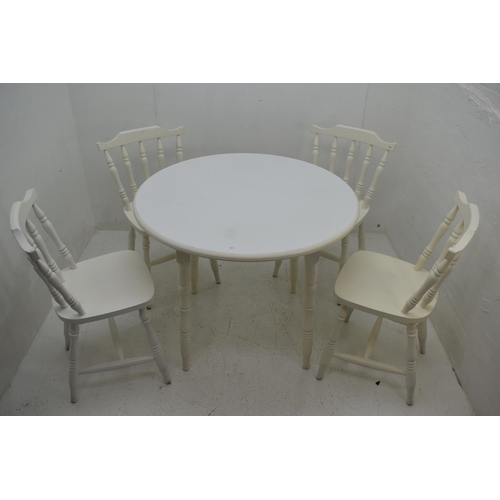 269 - Country Cottage Wooden White Painted Dining Table with Four Chairs (3ft diameter approx. 30cm High)