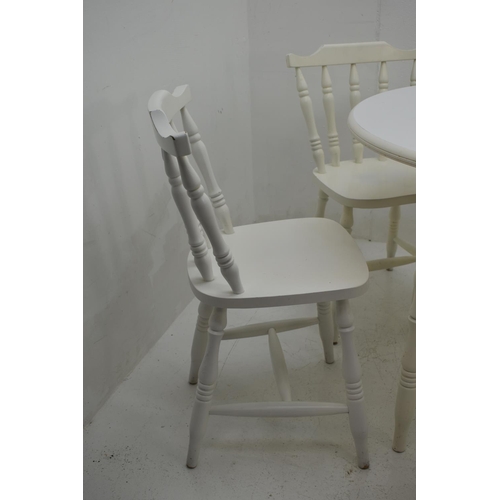 269 - Country Cottage Wooden White Painted Dining Table with Four Chairs (3ft diameter approx. 30cm High)