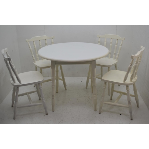 269 - Country Cottage Wooden White Painted Dining Table with Four Chairs (3ft diameter approx. 30cm High)