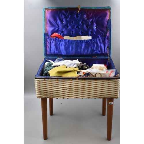 270 - Woven Mid Century Sewing Box Stool With Contents