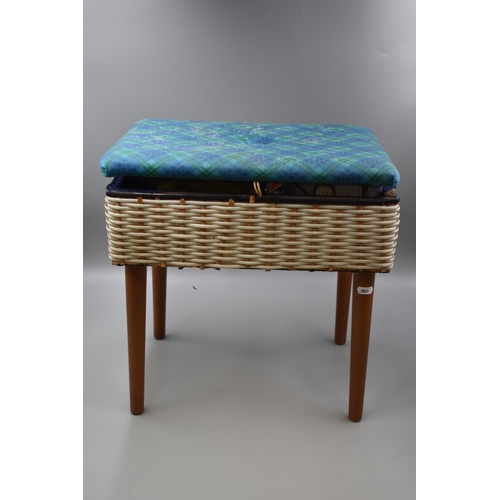 270 - Woven Mid Century Sewing Box Stool With Contents