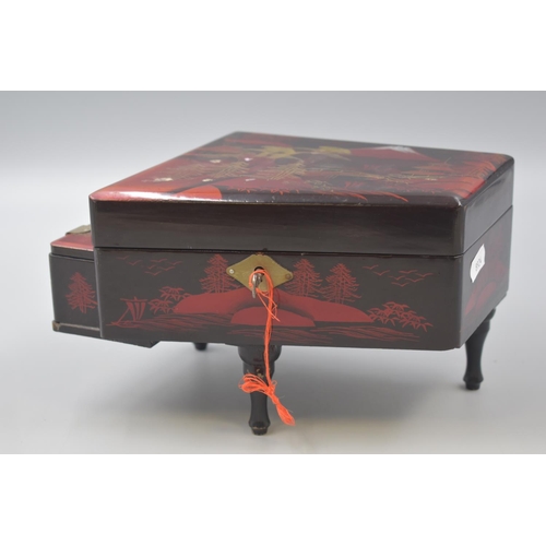 271 - Musical Grand Piano Laquered Jewellery Box With Key . Dancing Ballerina Movement