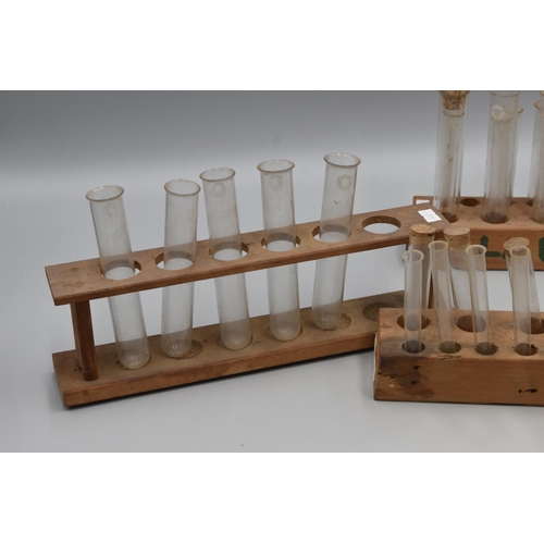 293 - Collection of Vintage Glass Test Tubes in wooden Stands