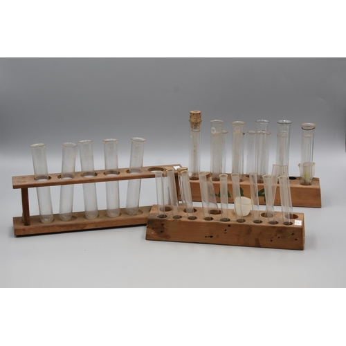 293 - Collection of Vintage Glass Test Tubes in wooden Stands