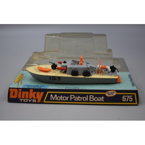 305 - Dinky Motor Patrol Boat 675 In Original Box With Missiles. Good Condition