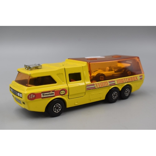 308 - Matchbox Super Kings Team Matchbox 1970's K7 Racing Car Transporter With Race Car