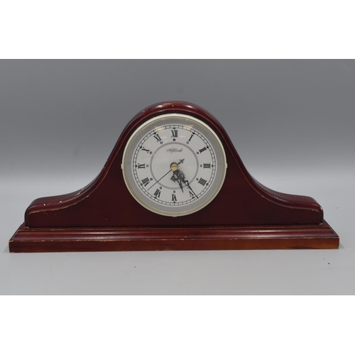 495 - Wood Cased Mantel Clock, Desert Spoon Set and two Commemorative Cups