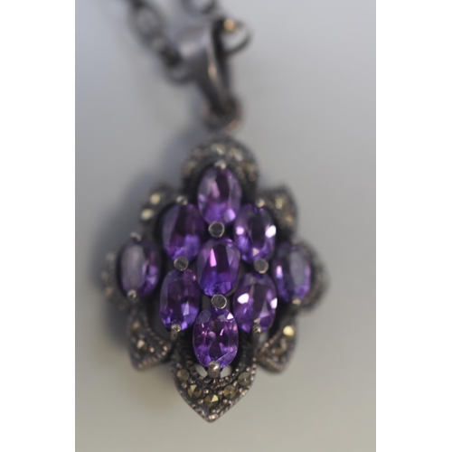 81 - Vintage Silver 925 Diamante and Amethyst Pendant necklace