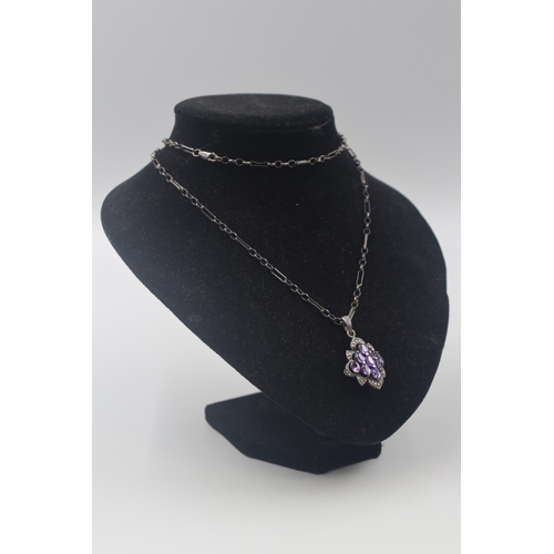 81 - Vintage Silver 925 Diamante and Amethyst Pendant necklace