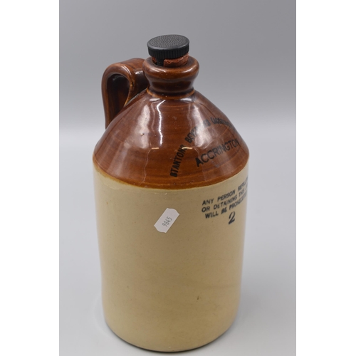 257 - Old Stoneware Beverage Bottle From Stantons Beverages, Accrington Approx 11 Inches Tall and With Ori... 