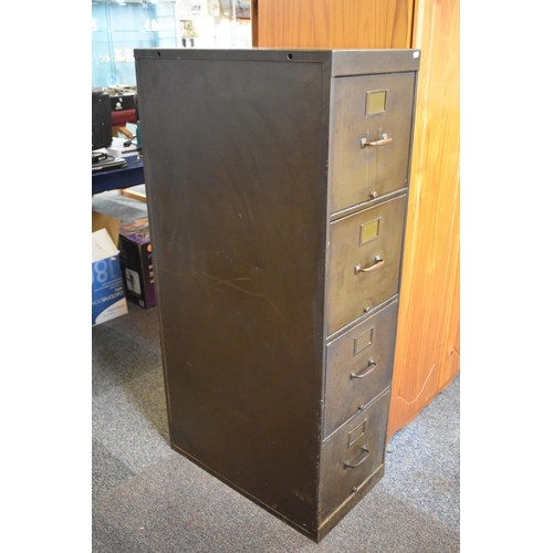 442 - Vintage 1940s 4 Drawer Metal Filing Cabinet with Brass Buttons