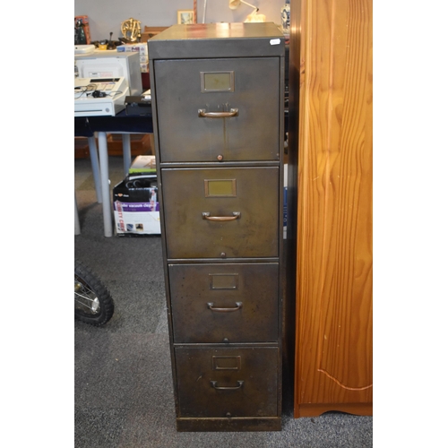 442 - Vintage 1940s 4 Drawer Metal Filing Cabinet with Brass Buttons