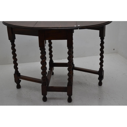 451 - Vintage Oak Drop Leaf Gate Legged Table with Barley Twist Legs (30