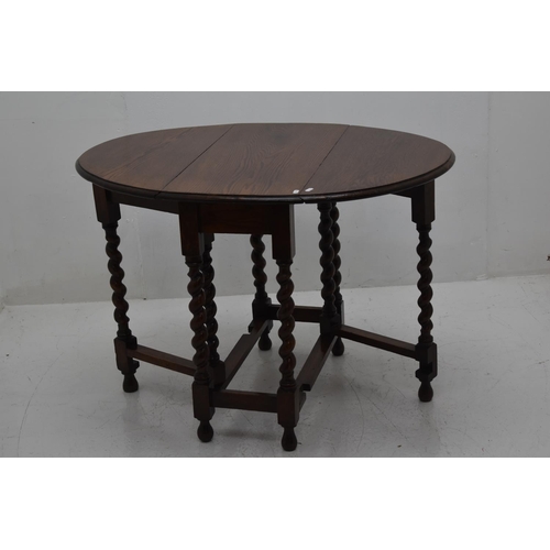 451 - Vintage Oak Drop Leaf Gate Legged Table with Barley Twist Legs (30