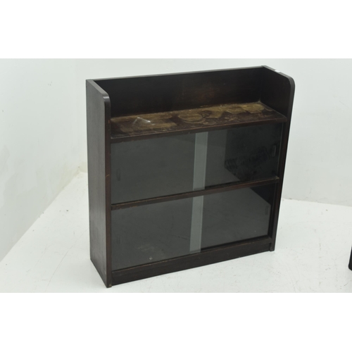 458 - An Old Oak Book Case With Glass Sliding Doors 30 x 30 x 10 Inches