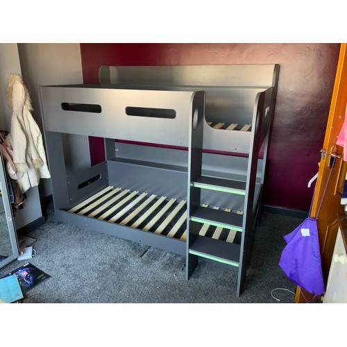 72 - Bunk Bed in Dark Grey with Ladder and built in Shelving (Size approx W198cm x D136cm x H160cm) Recen... 