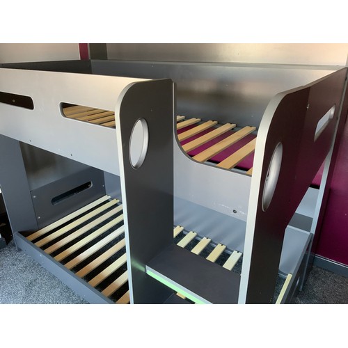 72 - Bunk Bed in Dark Grey with Ladder and built in Shelving (Size approx W198cm x D136cm x H160cm) Recen... 