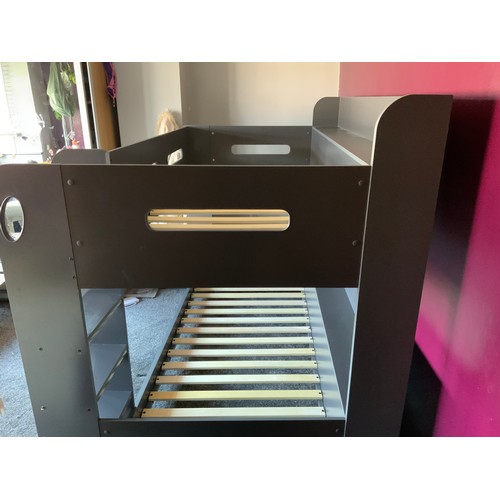 72 - Bunk Bed in Dark Grey with Ladder and built in Shelving (Size approx W198cm x D136cm x H160cm) Recen... 