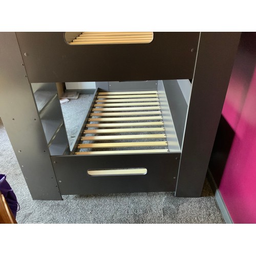 72 - Bunk Bed in Dark Grey with Ladder and built in Shelving (Size approx W198cm x D136cm x H160cm) Recen... 