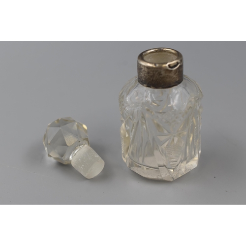 3 - Hallmarked Birmingham Silver Banded Crystal Perfume Bottle