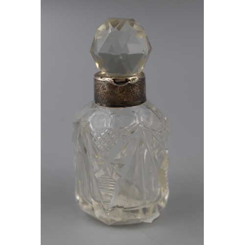 3 - Hallmarked Birmingham Silver Banded Crystal Perfume Bottle