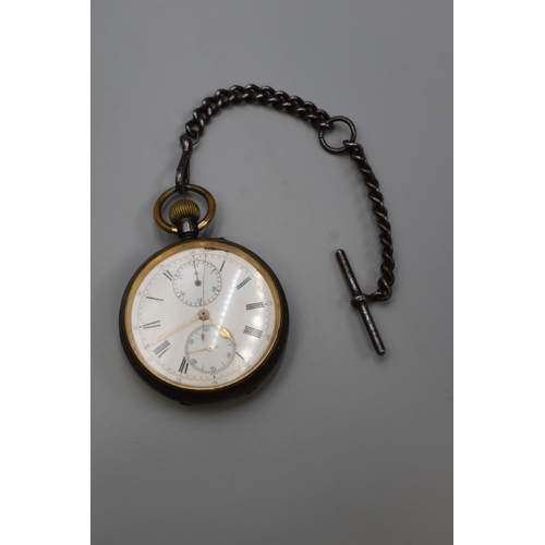 14 - Antique Pocket Watch / Stopwatch complete with Chain (Working but may require attention)