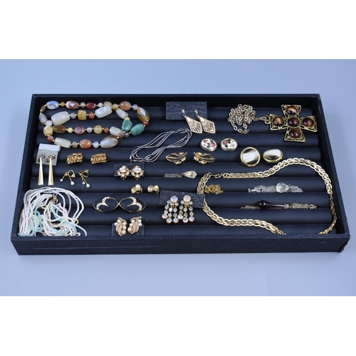 17 - Tray to include necklaces, cross and chain, ear rings and pendants.