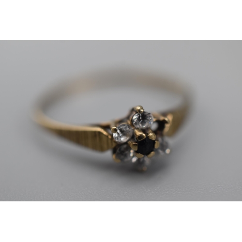 22 - Hallmarked Birmingham 375 (9ct) Gold Ring (Set with Diamonds and Sapphire) Complete with Presentatio... 