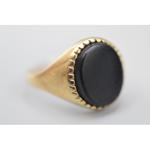 24 - Hallmarked Birmingham 375 (9ct) Gold Black Ontx Signet Ring (Size M) Complete with Presentation Box